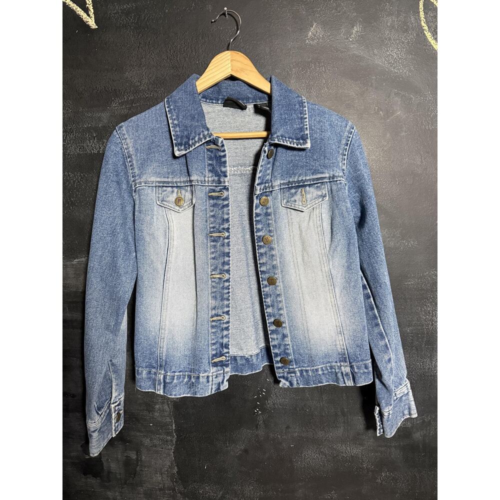 New York & Company Denim Jacket Womens Medium Blue Button Front Jean Trucker